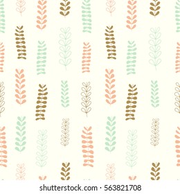 Whimsical seamless flourish colorful doodles pattern on light background. Vector hand drawn illustration.