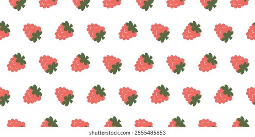 Whimsical seamless pattern adorned with playful raspberry illustrations in a contemporary vector style with flat colors. 