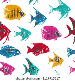 Whimsical Seamless Pattern with Colorful Sea Fishes