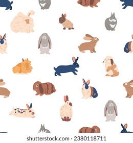 Whimsical Seamless Pattern Featuring Adorable Rabbits. From Floppy Ears To Fluffy Tails, This Charming Vector Design