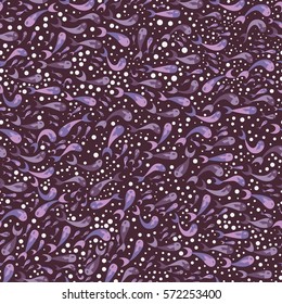 Whimsical seamless pattern on colorful background with multicolored fish and bubbles. Vector illustration.