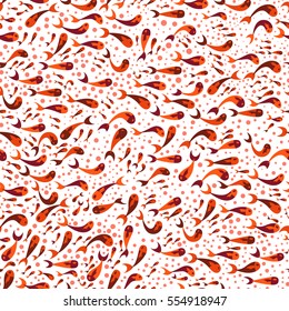 Whimsical seamless pattern on white background with orange fish and bubbles. Vector illustration.