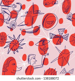 whimsical seamless pattern with strange people