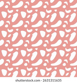 A whimsical seamless pattern of stylized pink bean shapes scattered over a white background. Ideal for cute merchandise, children-decor, and minimal abstract designs.