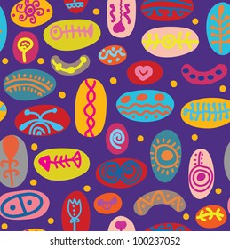 Whimsical seamless pattern with traditional objects funny