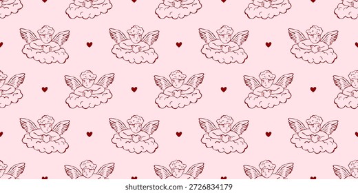 wunderschöne nahtlose Muster Valentine Cupid mit Herz. Entworfen für Hochzeits- oder Verlobungstexte und niedliche Brautdekoration.