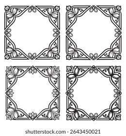 Whimsical and Serene Art Deco Vintage Decorative Floral Border Vector Collection
