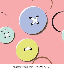 Whimsical Sewing-Inspired Seamless Button Pattern with Pastel Colors and Abstract Stitches for Craft, Design, and Fashion Enthusiasts