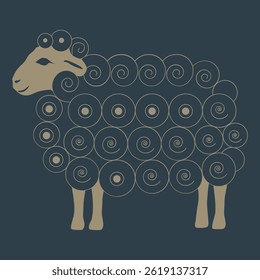 Whimsical sheep illustration with spiral patterns for Eid ul Adha celebrations, capturing the joyful spirit of the festive season