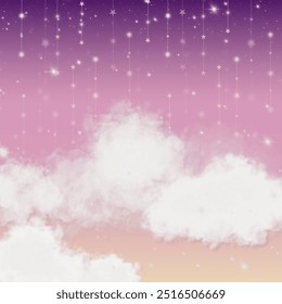 Whimsical sky scene with soft clouds, falling stars, and a gentle gradient background. Perfect for dreamy and celestial-themed designs or wallpapers.