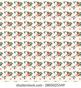 Whimsical small flower clusters repeat across a pale canvas offering charming textile or wallpaper creation potential.