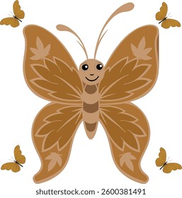 Whimsical Smiling Butterfly with Nature Patterns