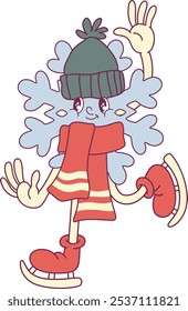 Whimsical snowflake retro groovy winter character