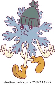 Whimsical snowflake retro groovy winter character