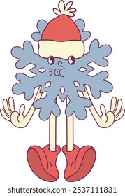 Whimsical snowflake retro groovy winter character