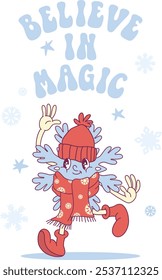Whimsical snowflake retro groovy winter character