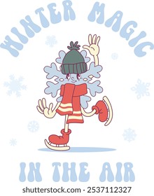 Espinhoso floco de neve retro groovy personagem de inverno