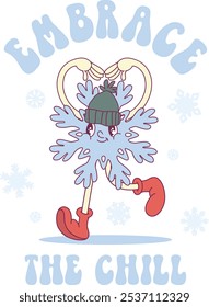 Whimsical snowflake retro groovy winter character