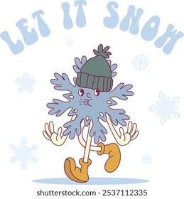 Espinhoso floco de neve retro groovy personagem de inverno