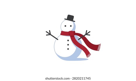 Whimsical snowman with black hat and red scarf in a winter setting joyful seasonal decoration snow and ice charm holiday spirit