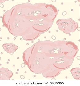 A whimsical, soft pink cloud pattern floats gently on a creamy background, sprinkled with playful rings and dots—perfect for dreamy kids' bedding, napkins, and cheerful decor
