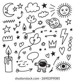Whimsical Space Doodle Pattern in Black and White