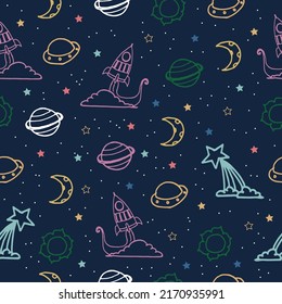 Whimsical Space Fantasy - Elevate your designs with this charming space backdrop for kids. Ideal for fashion, wallpaper, and gifts, the hand-drawn style adds a touch of whimsy and creativity.