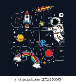 Escena espacial caprichosa con astronauta y planetas 