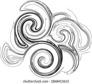 whimsical spiral pattern, black and white design elements