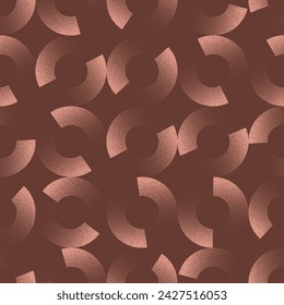 Whimsical Split Circles Seamless Pattern Trend Vector Brown Abstract Background. 50s 60s 70s Retro Styled Half Tone Art Illustration for Textile. Endless Graphic Abstraction Wallpaper Dot Work Texture