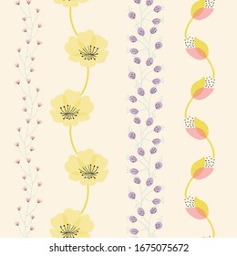 Whimsical Spring Florals Vector Seamless Vertical Borders Set