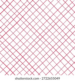 Whimsical square line sketch seamless pattern, cute romantic doodle background. Pink graph geometric texture. Notebook sheet, checkered paper background.