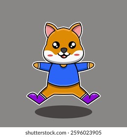 Whimsical Squirrel Character in a Blue Shirt, Jumping with Exuberance, Perfect for Animal-Themed Graphics and Stickers.