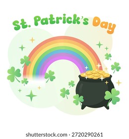 Whimsical St. Patrick’s Day Rainbow Design with Pot of Gold, Shamrocks and Magical Irish Holiday Elements