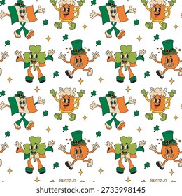 Caprichosos personajes del día de San Patricio en patrón juguetón