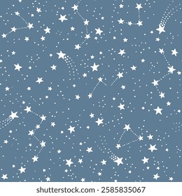 Whimsical star pattern on a muted blue background.