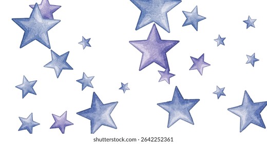 Whimsical stars in dreamy shades of blue and purple scattered across a crisp white background. Perfect for celestial-themed designs, magical projects, and artistic creations that evoke wonder.