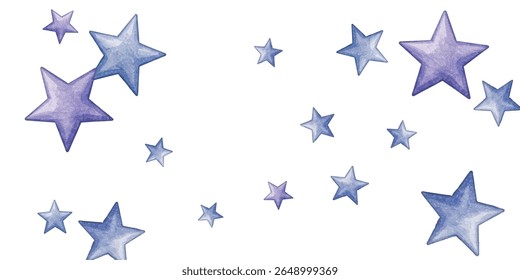 Whimsical stars in dreamy shades of blue and purple scattered across a crisp white background. Perfect for celestial-themed designs, magical projects, and artistic creations that evoke wonder.
