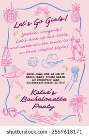 Whimsical style Bachelorette Party invitation in the style of Coastal Cowgirl vector