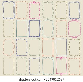Whimsical style hand drawn collection of frames, vector illustration