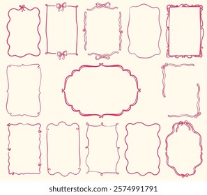 Whimsical style hand drawn collection of frames, vector illustration 