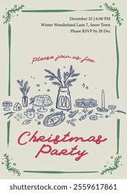 Whimsical style vector Chrismtas Cocktail Party invitation