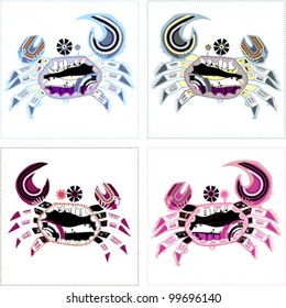 Whimsical stylized crab family. (vector)