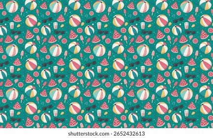 Whimsical summer fun seamless pattern with bright colors