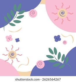 Whimsical sun flower frame. Vector illustration
