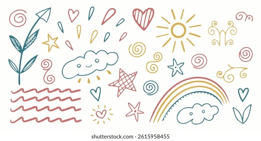 Whimsical Sun and Star Doodles in Chalk Style

