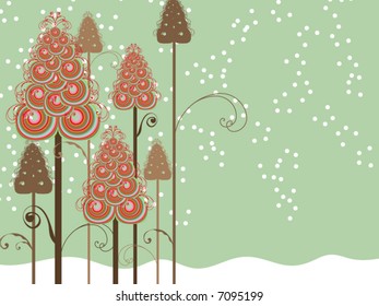 whimsical swirls winter trees (vector)