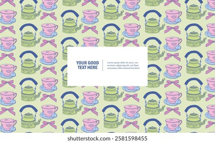 Whimsical Tea Time Soft Vintage Seamless Pattern Background. Retro-inspired kitchen clipart collection  perfect for culinary branding, print projects, and home décor designs