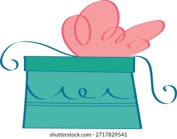  Whimsical teal gift box with large pink bow celebration cartoon vector illustration