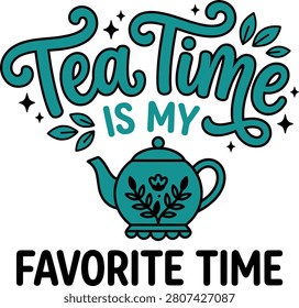 Whimsical a teapot celebrating a favorite time for brewing and enjoyment. Ideal for beverage marketing.